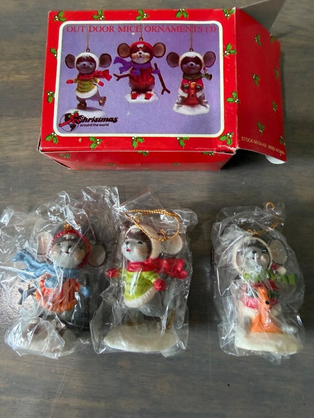 New Vintage Christmas Around the World Ceramic Mice Ornament Set of 3